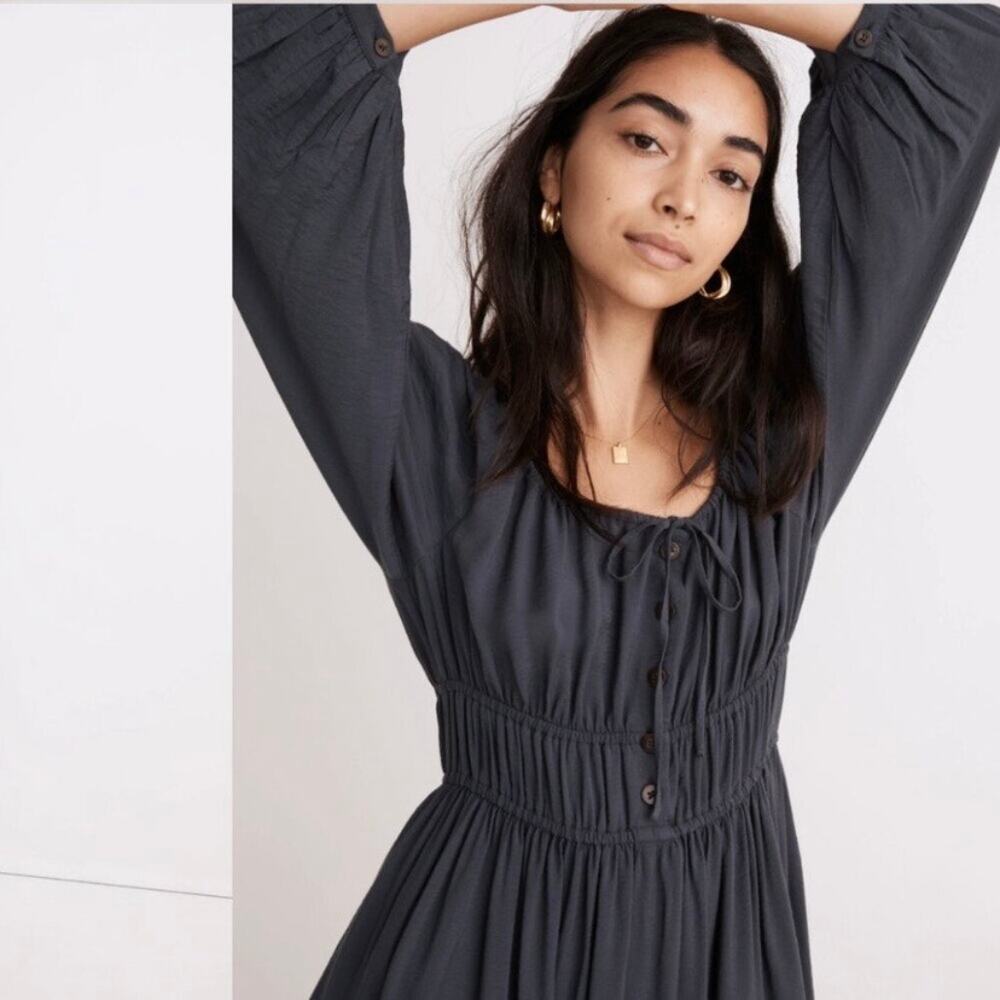 Madewell Dark Baltic Blue Gray Twill Sophia Midi Dress Sz.S - Picture 2 of 16